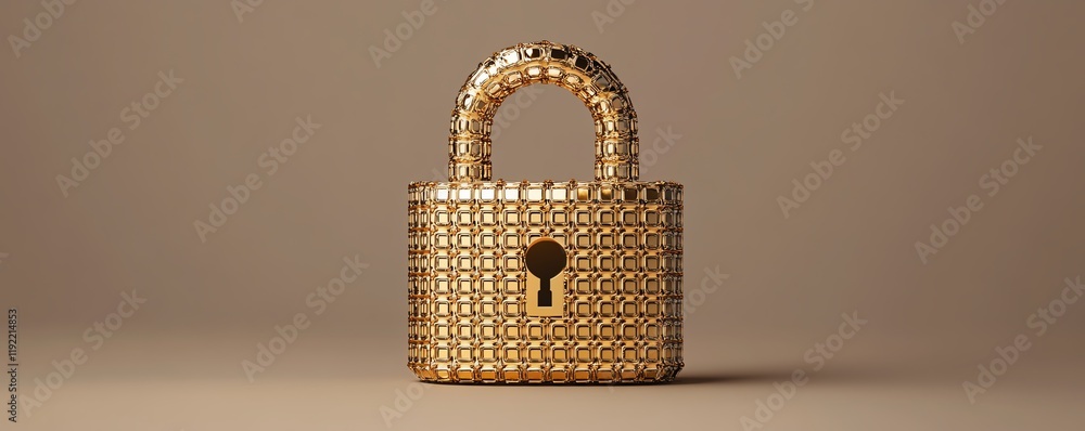Poster golden padlock with embedded electronic circuits, nextgen password security technology, protecting c