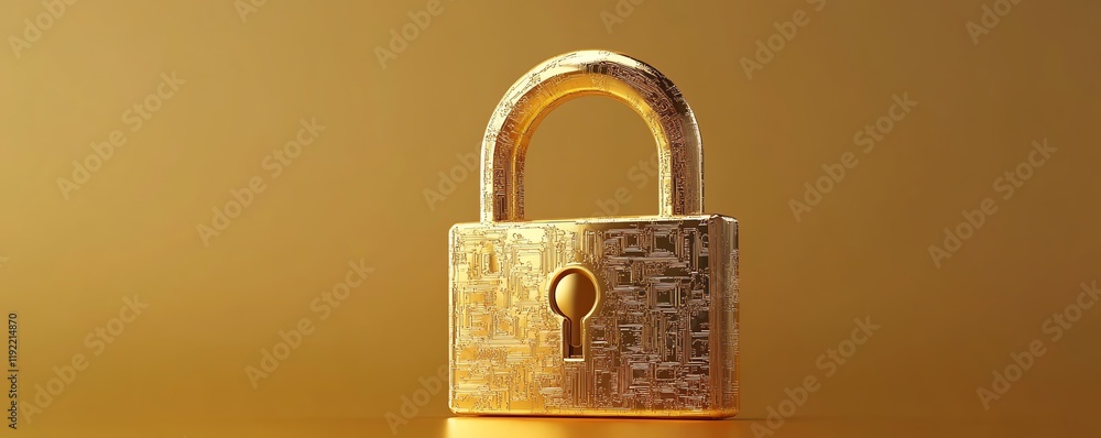 Poster golden padlock with embedded electronic circuits, nextgen password security technology, protecting c