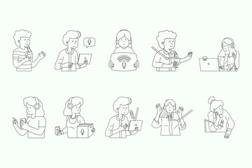 Podcast People Illustration Pack 2 Outline Style