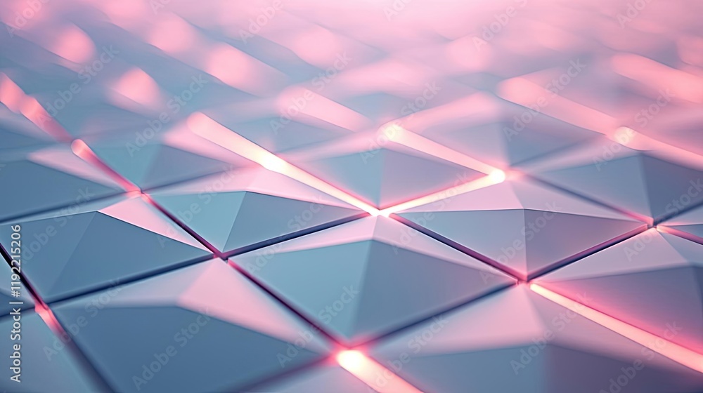 Poster minimal symmetry concept. abstract geometric background with luminous pink triangles and soft gradie