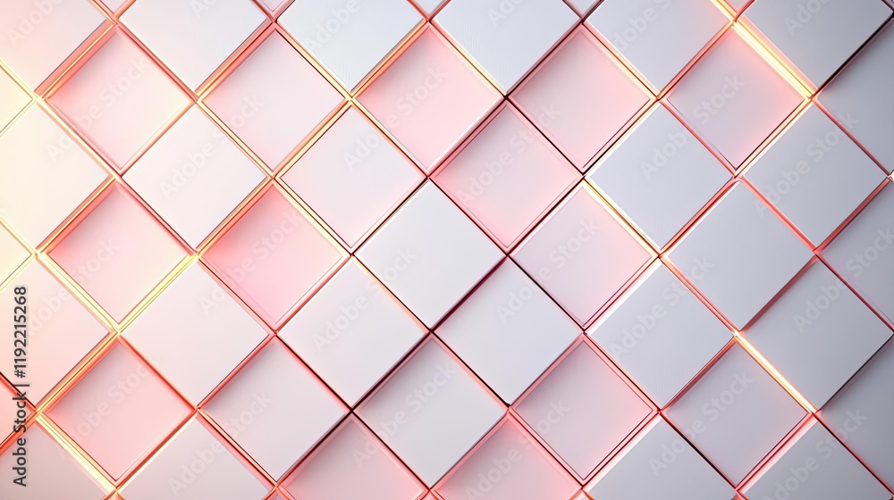 Poster minimal symmetry concept. abstract geometric pattern with pink and white tiles creating a modern des