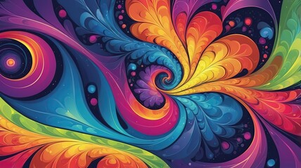 Abstract fractal patterns in vector style with vibrant rainbow colors.