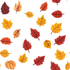 Obraz premium Seamless pattern featuring vibrant fall leaves in various colors against a white background