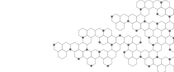 Abstract technology or medical background with hexagons shape pattern. Background of hexagon geometric black pattern. Graphic digital science concept design.