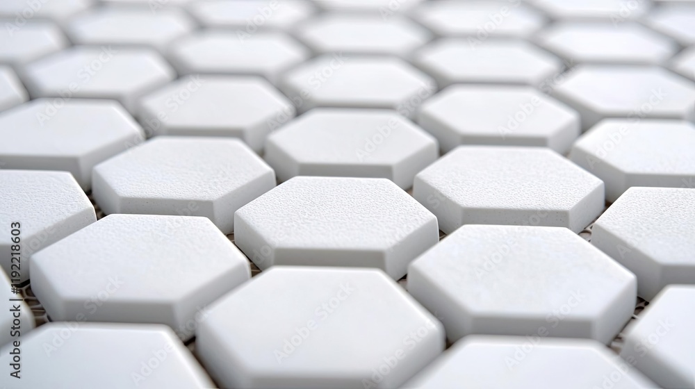 Poster minimal symmetry concept. close-up of white hexagonal tiles arranged in a modern geometric pattern.
