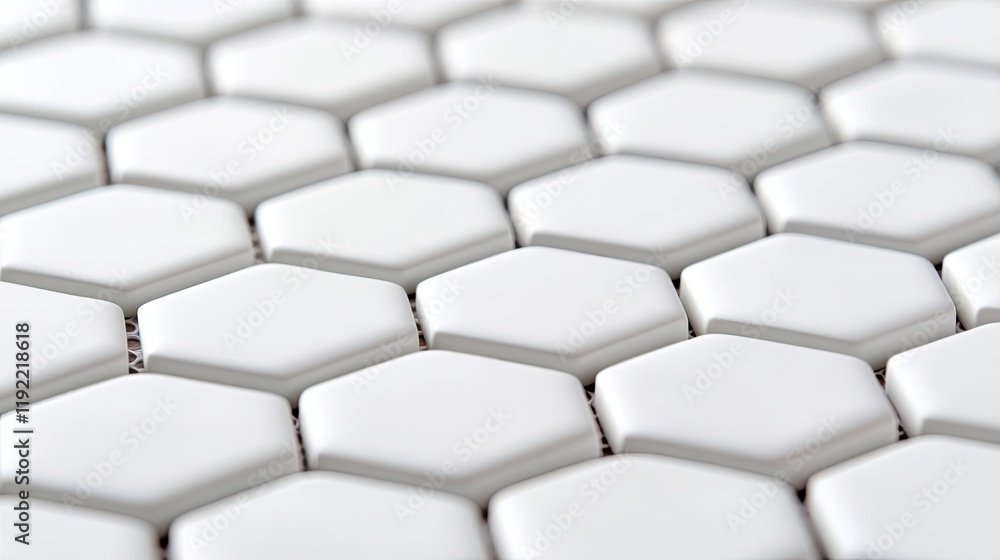 Poster minimal symmetry concept. close-up of white hexagonal tiles arranged in a seamless pattern, ideal fo