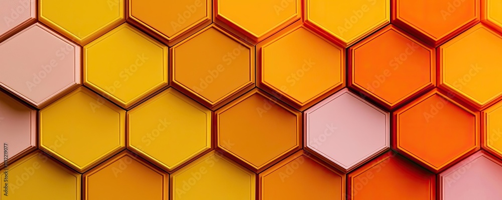 Poster symmetry gradient idea. colorful hexagonal pattern in warm shades of yellow and orange, creating a v