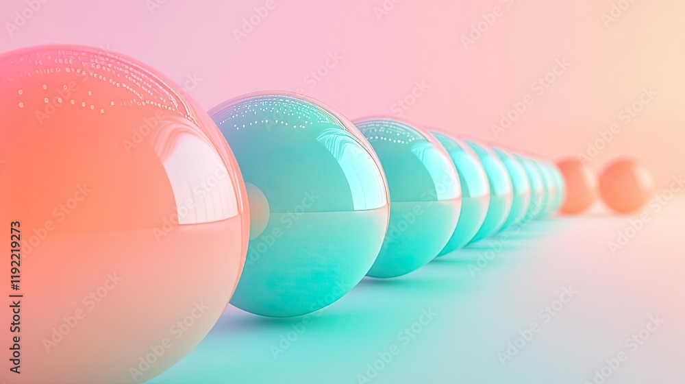 Poster symmetry gradient idea. colorful glossy spheres arranged in a gradient line for creative design purp