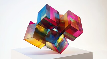 A collection of 3D cubes in various colors including blue