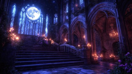 Fototapeta premium fantasy-themed scene with a grand staircase leading up to an ornate balcony