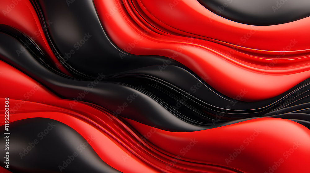 Poster A vibrant abstract design featuring flowing red and black waves, creating a dynamic visual texture with smooth curves