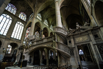Spiral Staircase and Intricate Carvings of Saint-Étienne-du-Mont - Paris, France