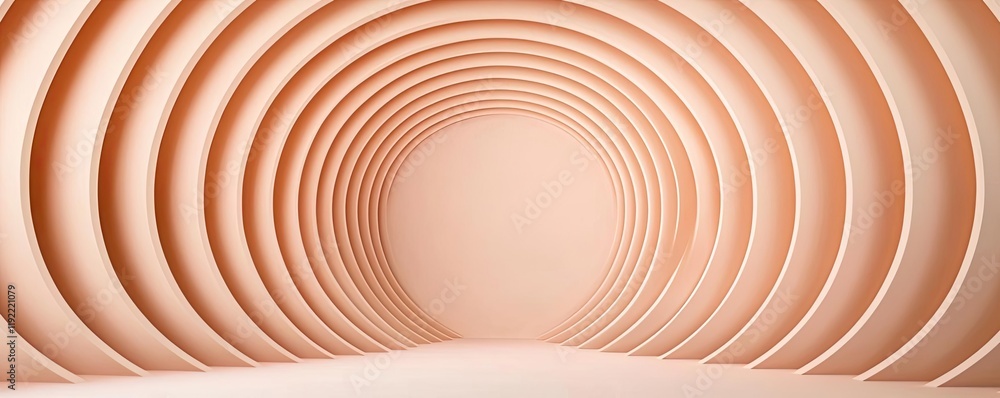 Poster minimal symmetry concept. elegant abstract interior with smooth curves and soft peach tones creating