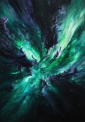 Obraz premium Emerald Nebula Painting Captures Cosmic Energy and Celestial Beauty