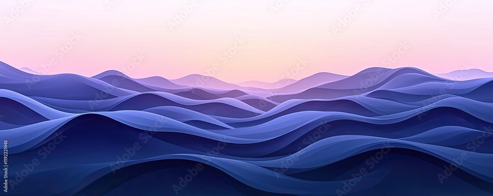 Poster symmetry gradient idea. serene abstract landscape of gentle, rolling waves under a soft pastel sky.