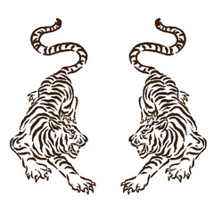 vector sketch of a very fierce and dashing tiger that is unique