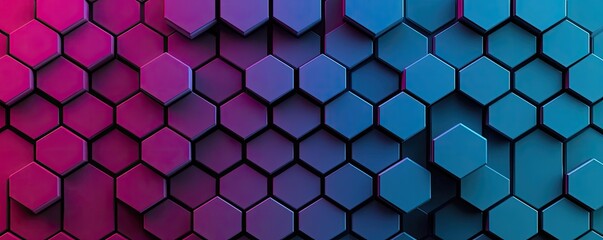 Naklejka premium Symmetry gradient idea. A vibrant hexagonal pattern showcasing a blend of blue and pink tones in 3D design.