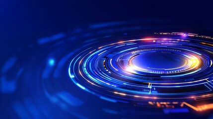 Abstract digital design with circular patterns and glowing elements.