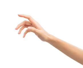 Woman hand touching or pointing on isolated white background.