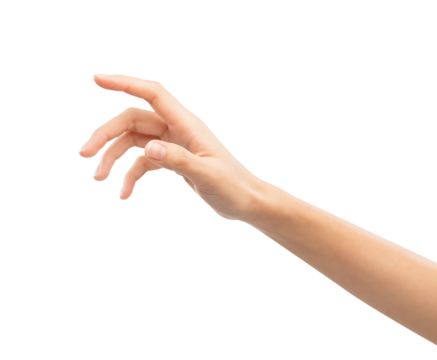 Woman hand touching or pointing on isolated white background.