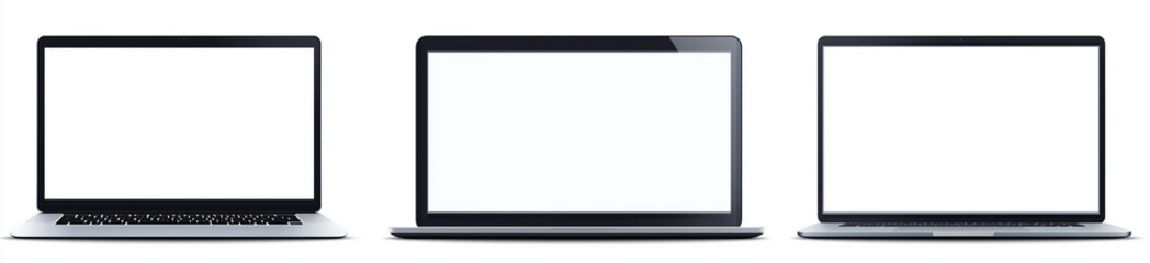 Obraz premium Set of laptop with blank screen isolated on a transparent background, PNG file for mock-up template.