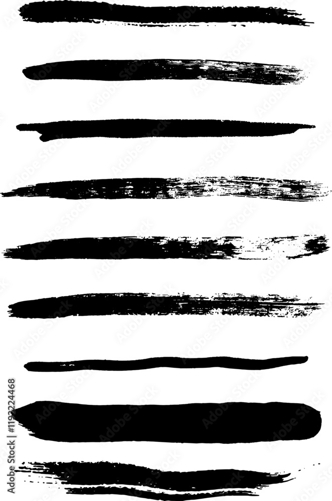 Poster set of textured grunge black brush strokes. the black brush strokes create a dynamic and bold visual