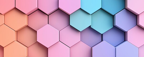 Symmetry gradient idea. Colorful hexagonal pattern background in pink and blue tones.