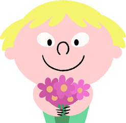 Fototapeta premium little kid holding flower with good smell