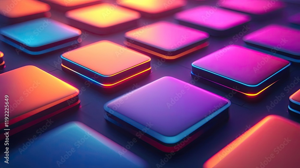 Poster vivid gradient concept. vibrant abstract background of glowing square buttons in various colors.