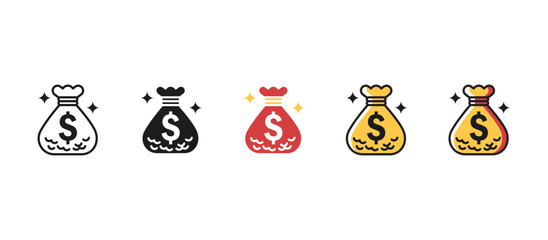 Money bag icon in flat style featuring a sack with a dollar symbol. Perfect for finance, banking, savings, investment, wealth, profit, and business-related themes.