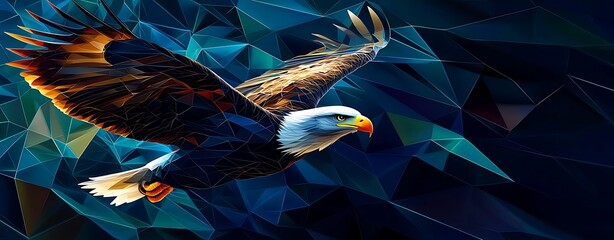 Obraz premium Majestic Eagle Soaring Through Abstract Geometric Background