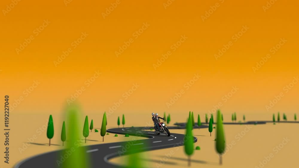 Wall mural animation of a motorcycle running on a curve. it runs forever without interruption. a motorcycle car