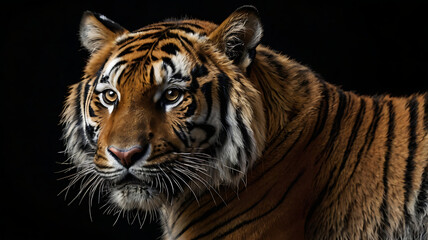 Obraz premium The tiger on the black background