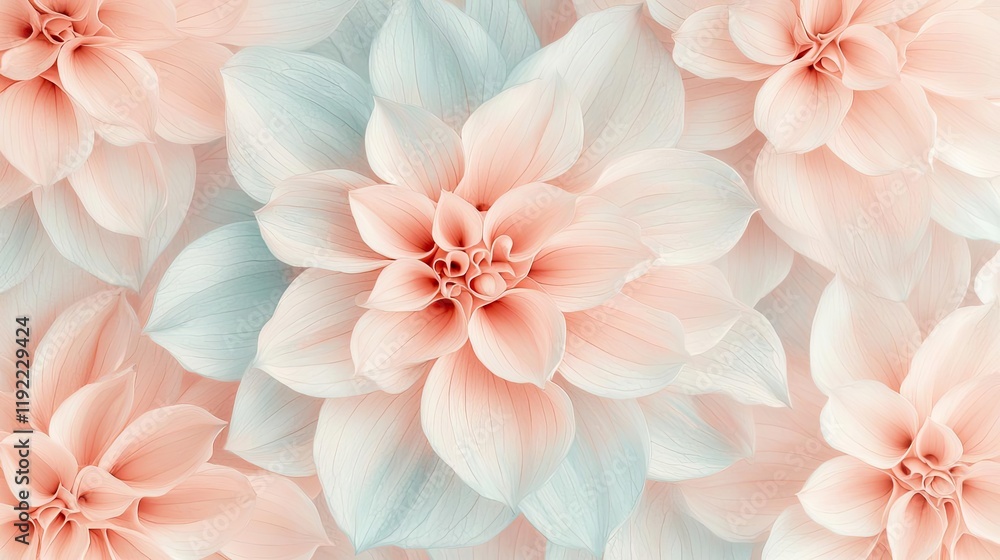 Poster minimal symmetry concept. beautiful pastel flowers with delicate petals create a serene and calming 
