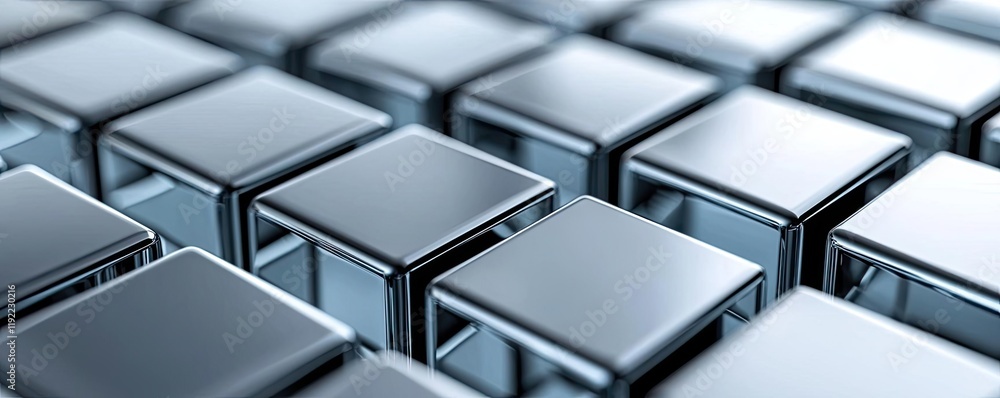 Aufkleber minimal symmetry concept. close-up view of metallic cubes reflecting light in a modern design.