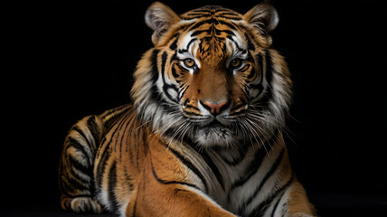 The tiger on the black background
