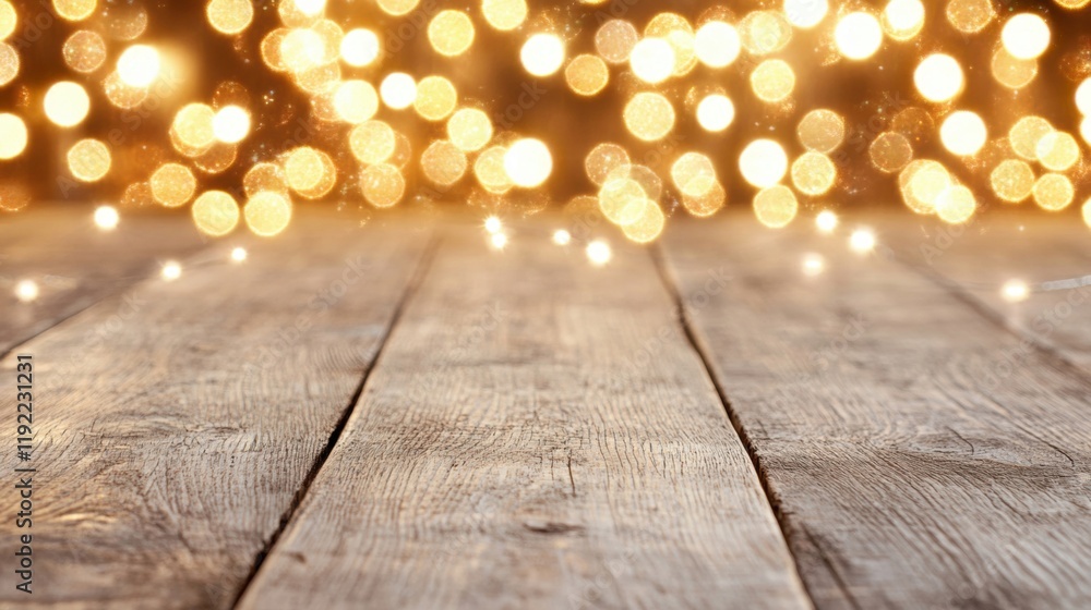 Aufkleber a rustic wooden floor shines under a backdrop of sparkling lights, adding warmth and charm perfect f