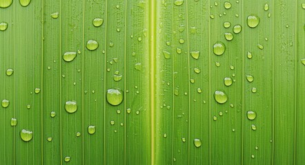 Fresh Green Leaf with Water Drops Nature Photography Macro Closeup
