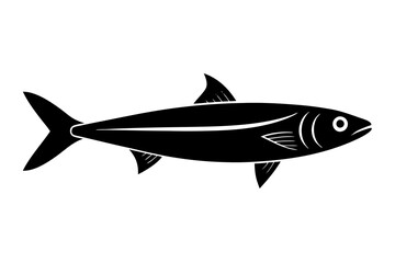 Stylized Sardine Icon Silhouette on Clean White Background