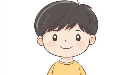 Obraz premium Clip art illustration of a cute little boy with black hair. Friendly cartoon child. A kid with a smiling face