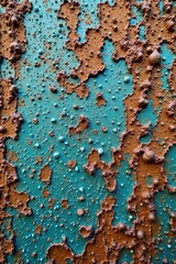 Fototapeta premium Close-up view of heavily distressed metal, showing peeling paint and pitting, grunge metal, rusty texture, distressed
