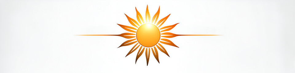 A shining sun icon with sleek, stylized rays arranged in a circular pattern, featuring sharp vector lines on a white background.