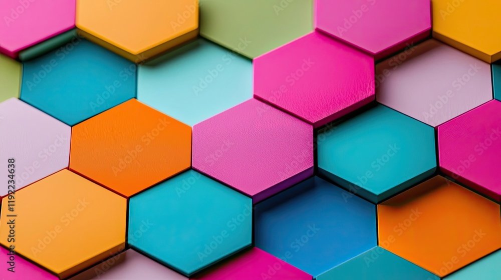 Poster vivid gradient concept. colorful hexagonal shapes in vibrant colors creating a fun, geometric patter