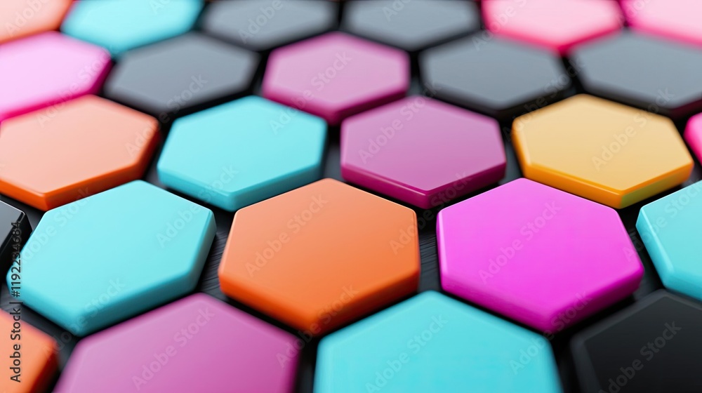 Poster vivid gradient concept. colorful hexagonal tiles arranged in a striking geometric pattern.