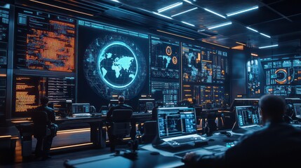 High-Tech Command Center with Tactical Operations and Futuristic Data Interfaces