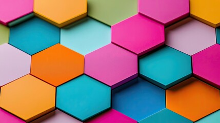 Vivid gradient concept. Colorful hexagonal shapes in vibrant colors creating a fun, geometric pattern.