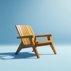 Modern wooden armchair on light blue background.