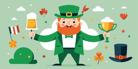 Fototapeta premium Saint patrick's day festivities with leprechaun and beer