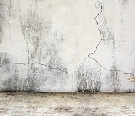 Empty interior scene with stucco wall and concrete floor. Open space with cement wall and floor. Rugged weathered urban wall backdrop. Mock-up with copy space. Grunge interior background. 3d render