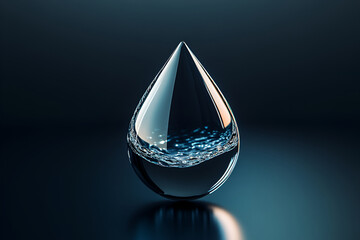 A sleek and detailed water drop icon on a dark background, catching soft light and exhibiting perfect roundness.